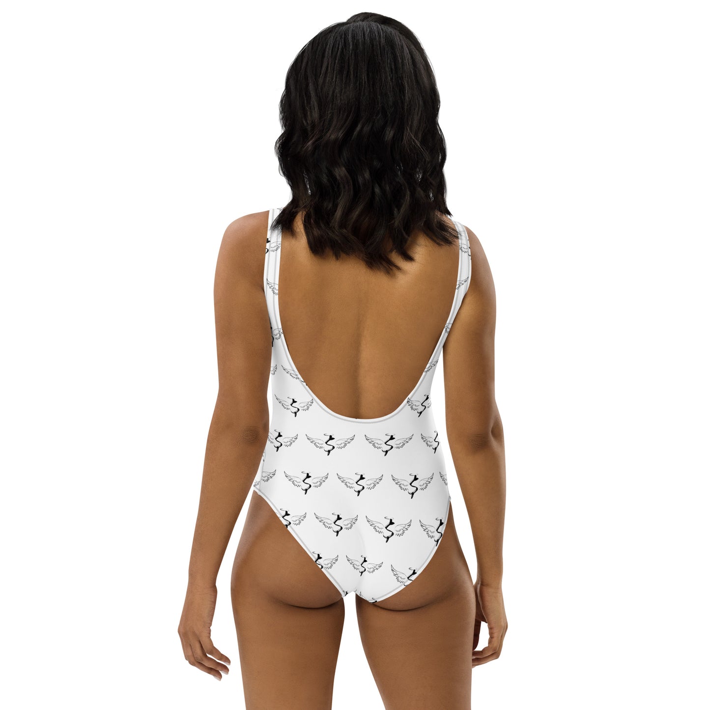 Success Object Pattern Logo One-Piece Swimsuit White