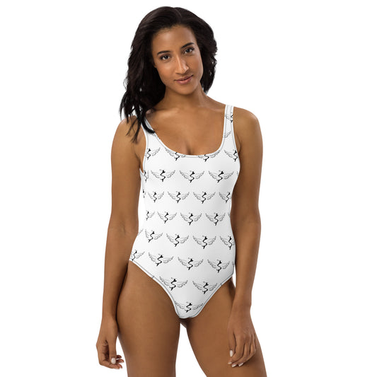 Success Object Pattern Logo One-Piece Swimsuit White