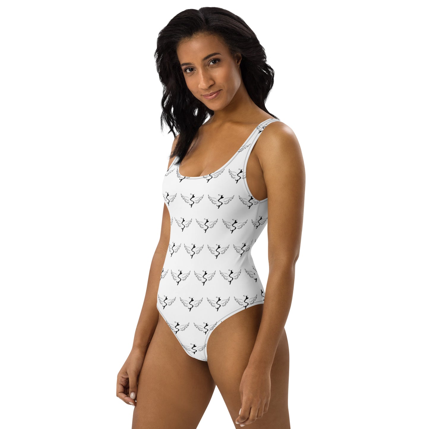 Success Object Pattern Logo One-Piece Swimsuit White