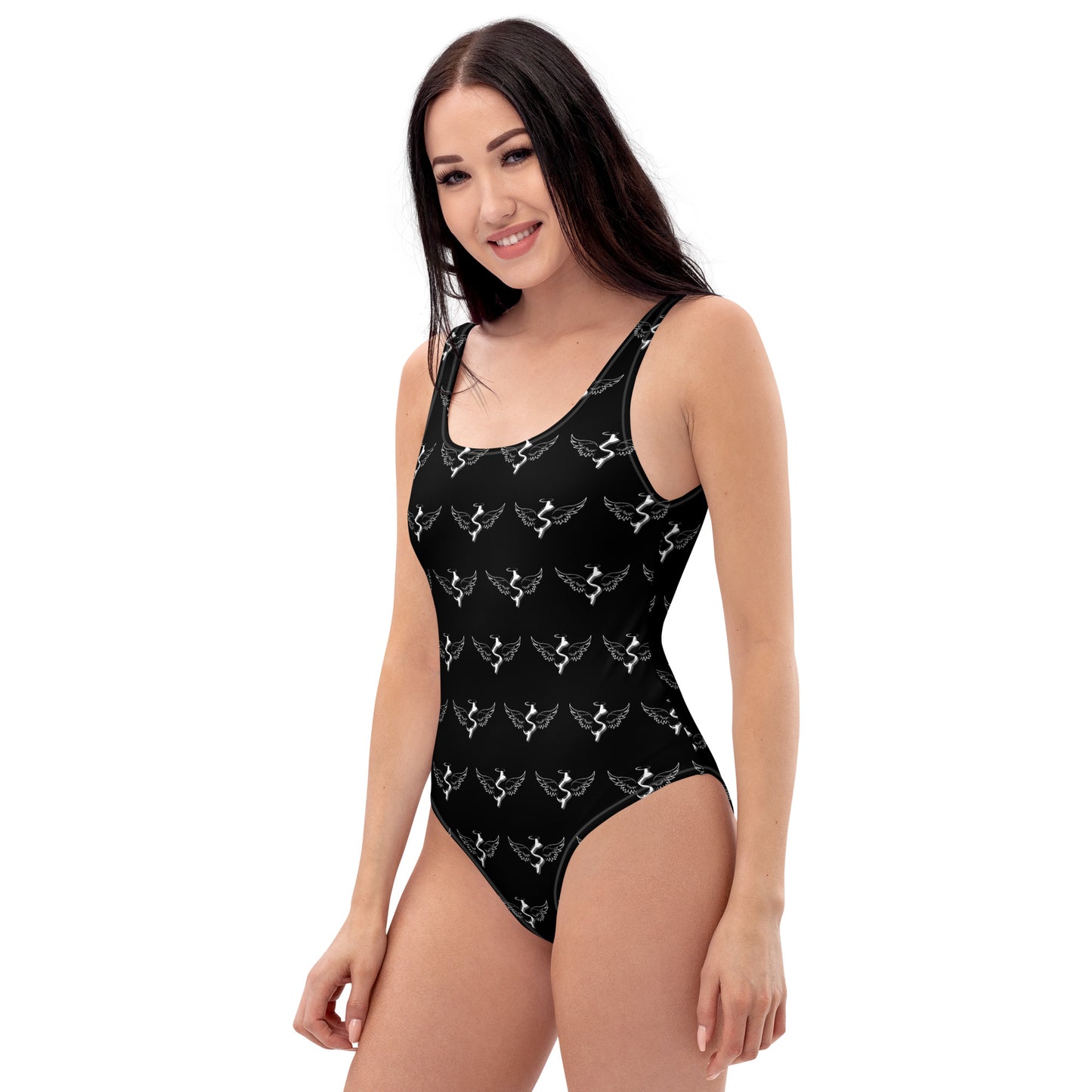Success Object Pattern Logo One-Piece Swimsuit Black