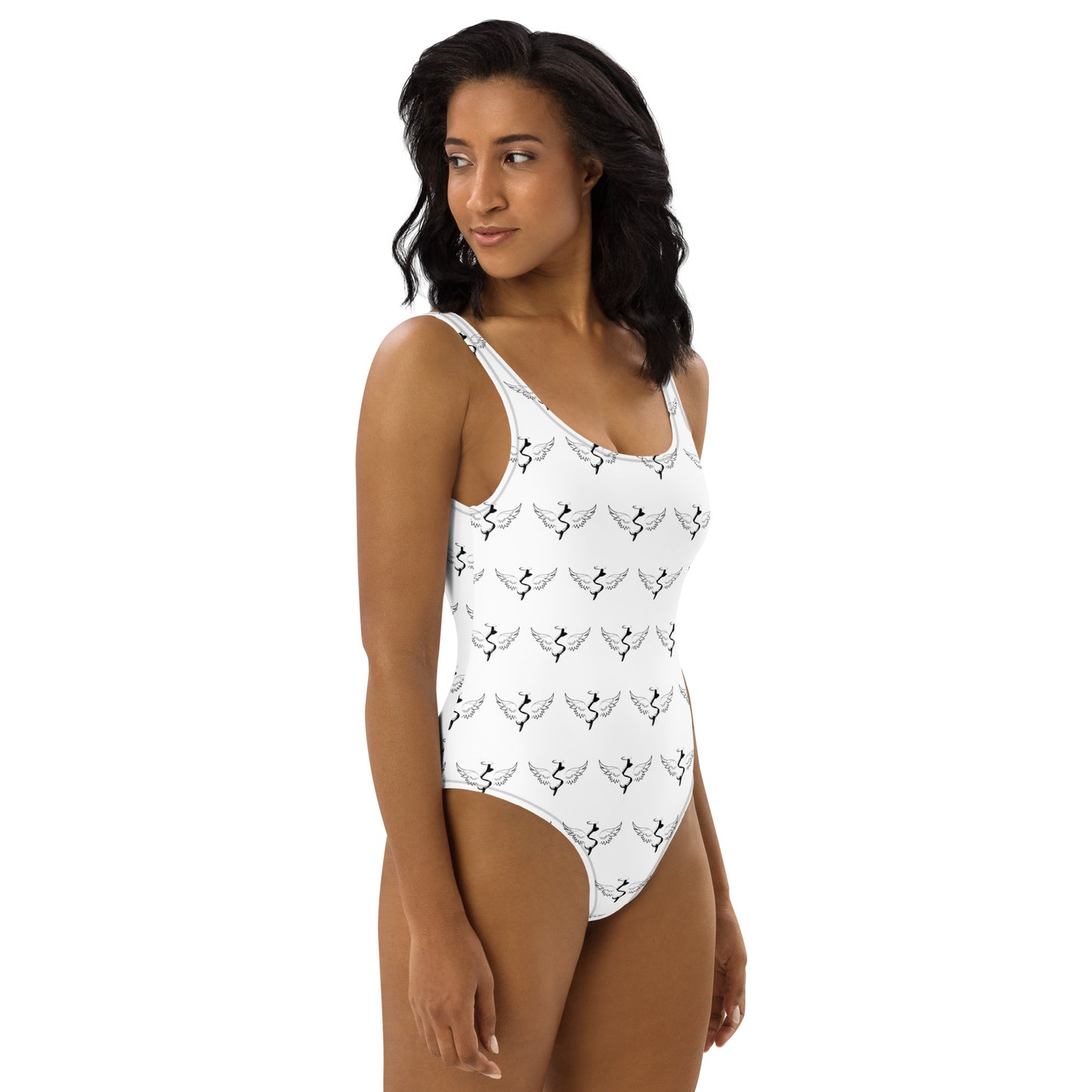 Success Object Pattern Logo One-Piece Swimsuit White