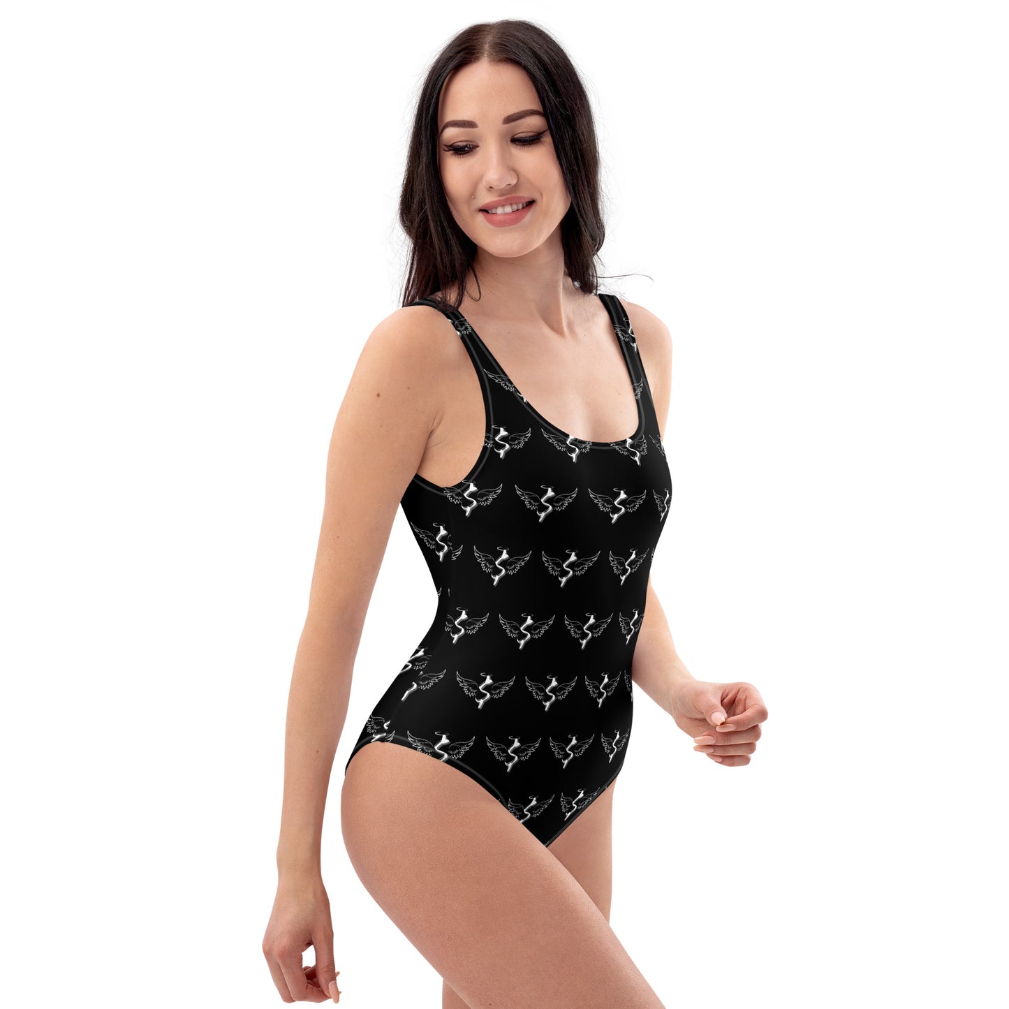 Success Object Pattern Logo One-Piece Swimsuit Black